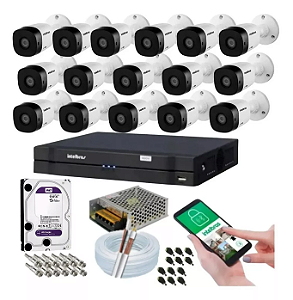 KIT 16 CÂMERAS INTELBRÁS FULL COLOR + 01 HD 1 TERA B +  01 MHDX 3116C + CABOS + FONTE 12V 15a