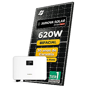 Kit Energia Solar Ongrid 1000kWh Mês 7,44kWp 12 Painel Bifacial Sunova 620W Inversor Sungrow 6kW 220V 2MPPT