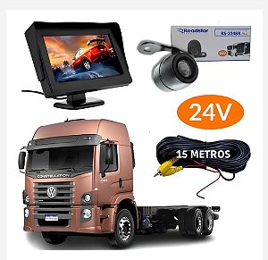 Kit Monitor Lcd 4.3 Com Câmera De Ré 24v Caminhão Onibus Van + Cabo 15 Metros