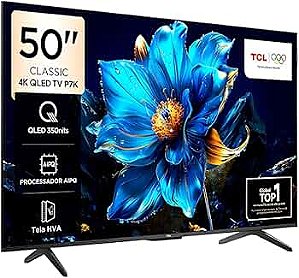 Smart TV QLED 50" TCL 50P7K 4K, Google TV Preto