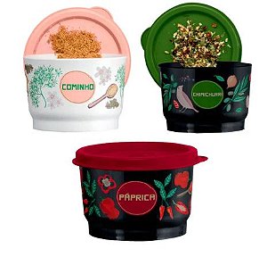 Tupperware Kit Potinho de Tempero Chimichurri + Cominho + Páprica FLORAL