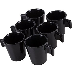 Conjunto com 6 Canecas de Porcelana Reta Preta de 90ml