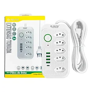 Filtro de Linha 5 Tomadas 4 Usb 1 Tipo-c Led Power Cor Branco B-max