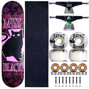 Skate Completo Shape Black Miss 8.0 Feminino Black Cat Truck Stick Skate