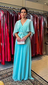 Vestido longo com manga plissada