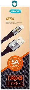 Cabo USB Type-C Kimaster 5.0A Turbo Trançado Blindado Preto