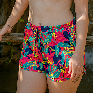 Shorts Estampado em Poliamida com Bolsinho e Recorte Lateral