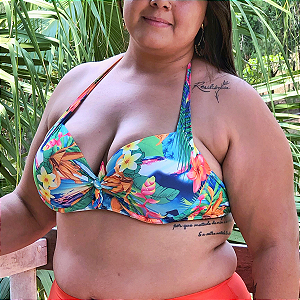 Bojo Lia Plus Size Estampado com Aro Amarração no Pescoço Detalhe Decote