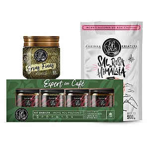 Kit com Sal Rosa Himalaia Fino 500g + Tempero Pote BR Spices Ervas Finas  + Kit Barista