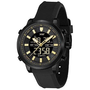 Relógio Masculino Esportivo X-Watch Preto e Dourado
