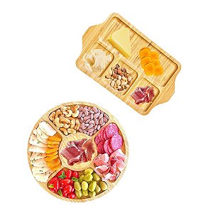 Kit 2 Bandejas Petisqueira Retangular 28x18cm e Redonda 28cm