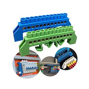 Kit Barramento Terra E Neutro 12 Bornes Furos P/ Trilho Din