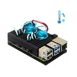 Case Armadura Dissipador Raspberry PI 4 Cooler Duplo Preto
