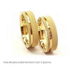 Par de alianças em ouro 18k, tipo holandesas, com friso simples adiamantadas 10g