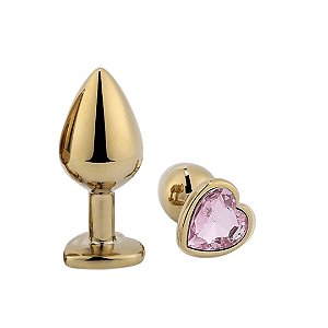 Oferta: Plug Anal em Aço Coração Dourado com Pedra - Pequeno Tam. P em Rio Preto