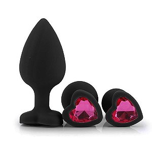 Plug Jóia Coração em Silicone Tamanho: Médio Preto