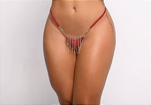 Calcinha Fio Dental - Sexy e Atraente - Correntinhas e Strass Removível - Coleção Divas - Tamanho: Único - Cor: Pink