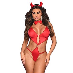 Fantasia Diabinha - Acompanha: 01 Body Sensual; 01 Gravatinha e 01 Tiara - Coleção Very Sexy - Tamanhos: M e G - Cor: Vermelho