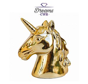 Cofre Busto Unicornio Cromado Dourado - Decoração