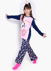 PIJAMA ML TEEN VISCO LHAMA SPACE AZUL MARINHO - PUKET