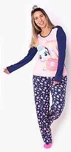 PIJAMA ML ADULTO VISCO LHAMA SPACE AZUL MARINHO - PUKET