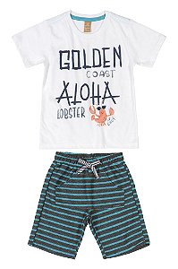 CONJUNTO CAMISETA MALHA E BERMUDA MOLETOM BRANCO ESPECIAL - UP BABY