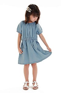 VESTIDO MANGA CURTA EM TECIDO PLANO AZUL FADED DENIM - UP BABY