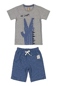 CONJUNTO CAMISETA MALHA E BERMUDA MOLETOM GET 000037 MESCLA CINZA MEDIO - UP BABY