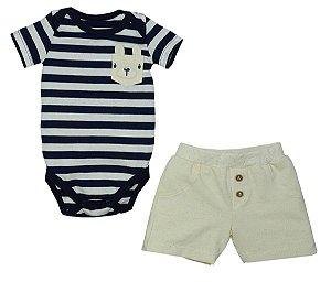 GRWCONJ CURTO COOL BEAR BODY LISTRADO MARINHO - GROW UP