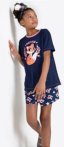 SHORT DOLL TEEN VISCO ECO RAPOSA FAM AZUL MARINHO - PUKET