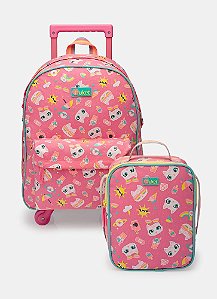 MOCHILA COM RODINHA + LANCHEIRA GATA MEO ROSA - PUKET