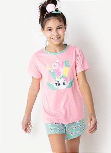 SHORT DOLL MC TEEN ECO UNICORNIO LOVE VERDE AGUA - PUKET
