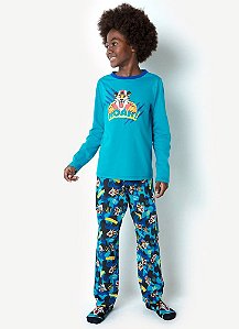 PIJAMA ML KIDS 1/2 MALHA TIGRE CAMUFLA AZUL PUKET