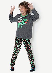 PIJAMA ML KIDS 1/2 MALHA DINO FOOD MESCLA ESCURO PUKET