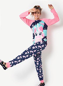 PIJAMA ML ADULTO VISCO UNICORNIO SHINE AZUL MARINHO PUKET