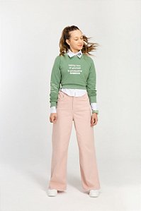 MOLETOM BASICO CROPPED RAGLAN COM RIBANA VERDE JADE DIMY CANDY