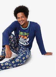 PIJAMA ML ADULTO 1/2 MALHA GUAXINIM FAM MNO AZUL MARINHO PUKET