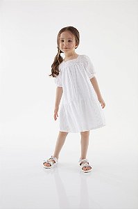 VESTIDO MANGA CURTA EM TECIDO LAISE E FORRO MEIA MALHA 000101 BRANCO ESPECIAL UP BABY