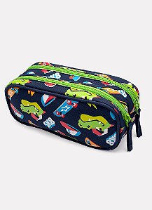 ESTOJO PEQUENO DUPLO DINO SKATE AZUL MARINHO UN PUKET