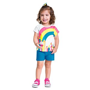 CONJUNTO INFANTIL FEMININO ARCO ÍRIS AZUL CARIBE KYLY