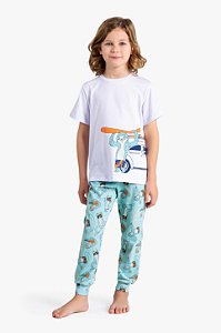 PIJAMA INFANTIL PREGUICAS RADICAIS BRANCO E AZUL DEDEKA