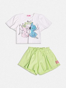 CONJUNTO BLUSA E SHORTS PEROLA STITCH E ANGEL MOMI