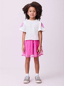 CONJUNTO INFANTIL BLUSA OFF E SAIA PINK MOMI