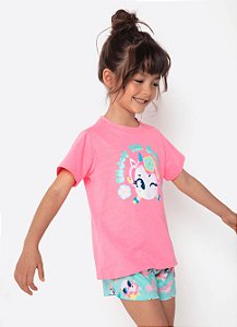 PIJAMA INFANTIL SHORT DOLL KIDS ECO UNICORNIO ALOHA ROSA PUKET