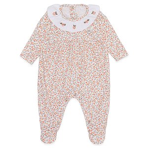 MACACAO BEBÊ FLORZINHAS COM RECORTE E BABADO BRANCO E LARANJA MINI & CO