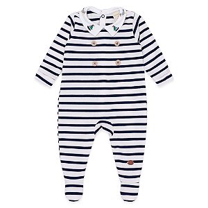 MACACAO BEBÊ MASCULINO COM GOLA NAV AZUL E BRANCO MINI & CO
