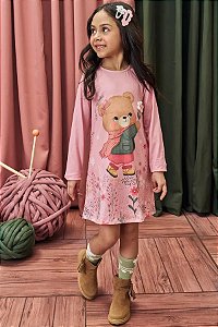 VESTIDO INFANTIL URSO ROSA KUKIE