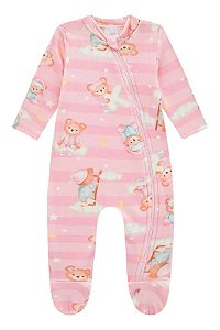 MACACAO BEBE EM FLEECE LUXO URSO ROSA KUKIE