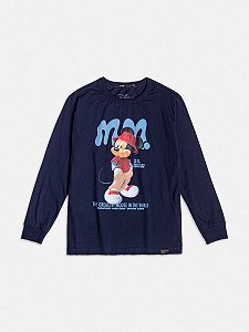 T-SHIRT MANGA LONGA INFANTIL MICHEY AZUL MARINHO YOUCCIE