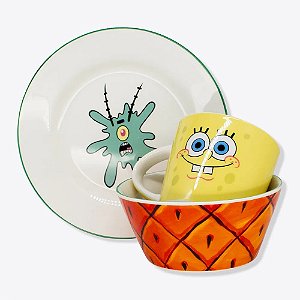 KIT CAFE DA MANHÃ 03 PEÇAS BOB ESPONJA  ZONA CRIATIVA